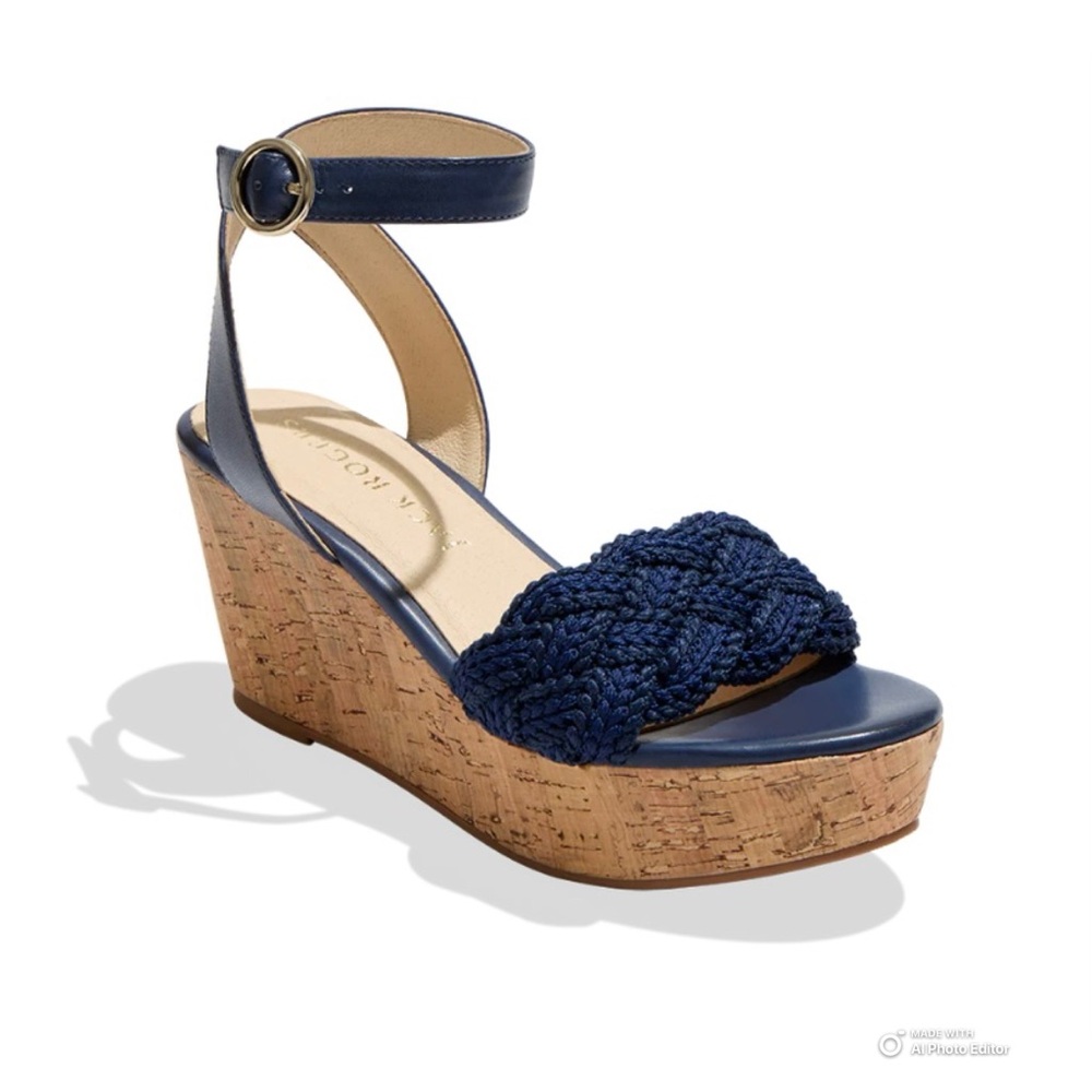 Jack Rogers Size 6.5 Midnight Blue Durmont Cork Wedge Platform Sandals